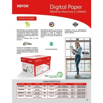 XEROX PAPEL DIGITAL ROJO CARTA 99% BLANCURA