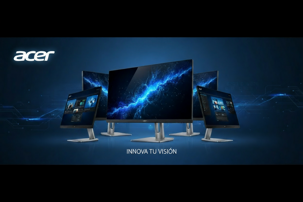 GENERA UN BNANER DE LA MARCA ACER CON PRODUCTOS COMO MONITORES Y ALL IN ONE EN UN TAMAÑO DE 1248 × 832